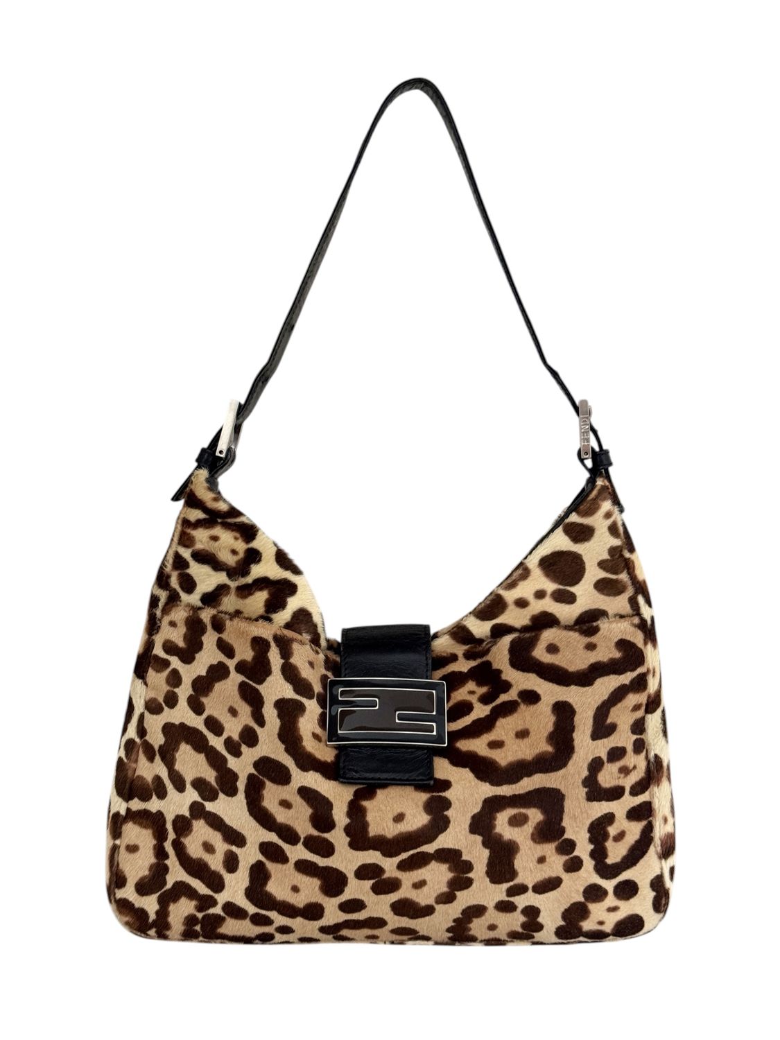 FENDI LEOPARD PRINT PONY HAIR SHOULDER BAG