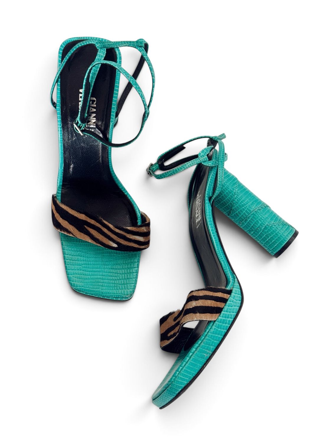 GIANNI VERSACE ZEBRA PRINT PONY HAIR BLOCK HEELS