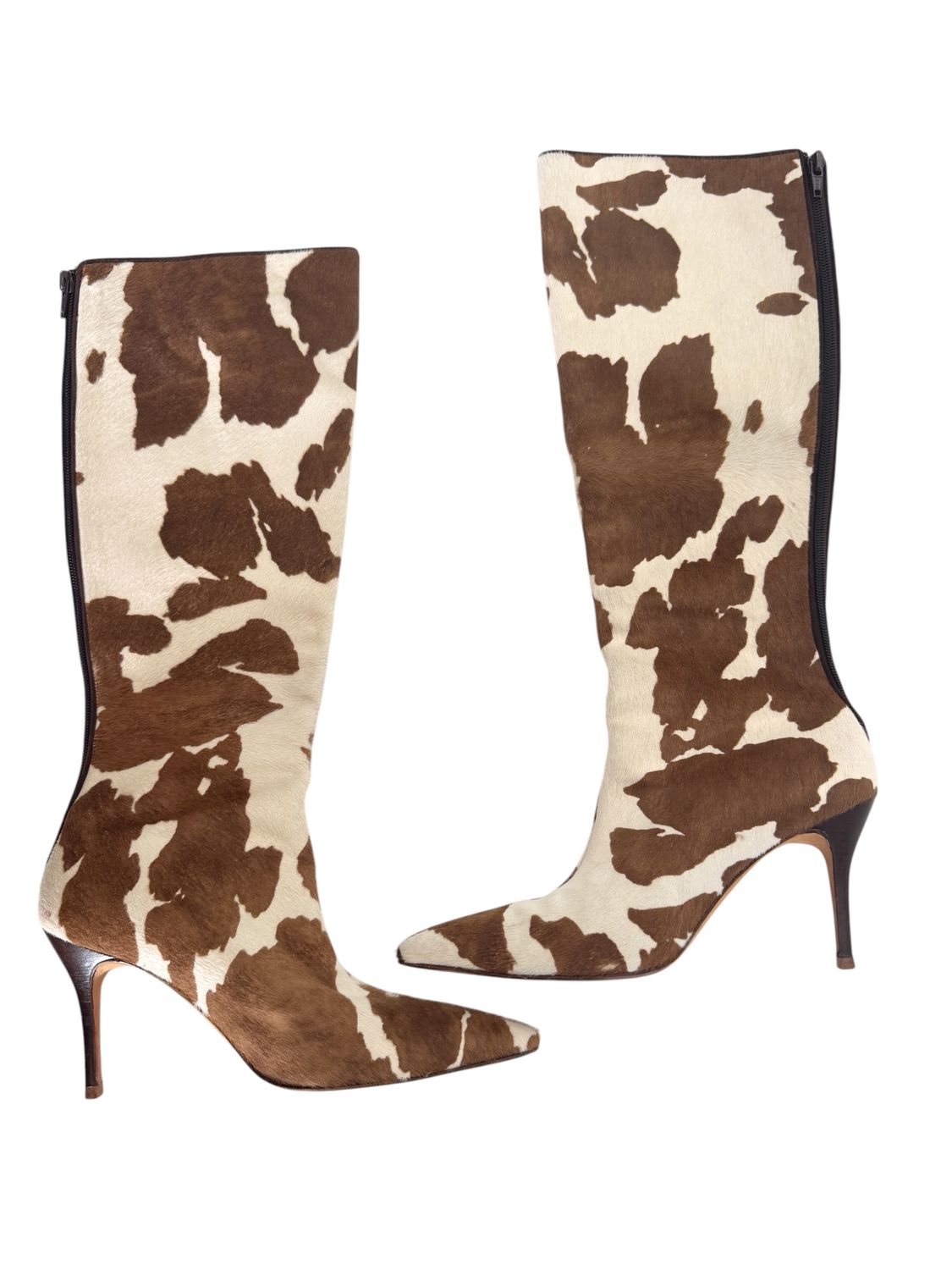 MANOLO BLAHNIK LEOPARD PRINT PONY HAIR TALL BOOTS / IT 39