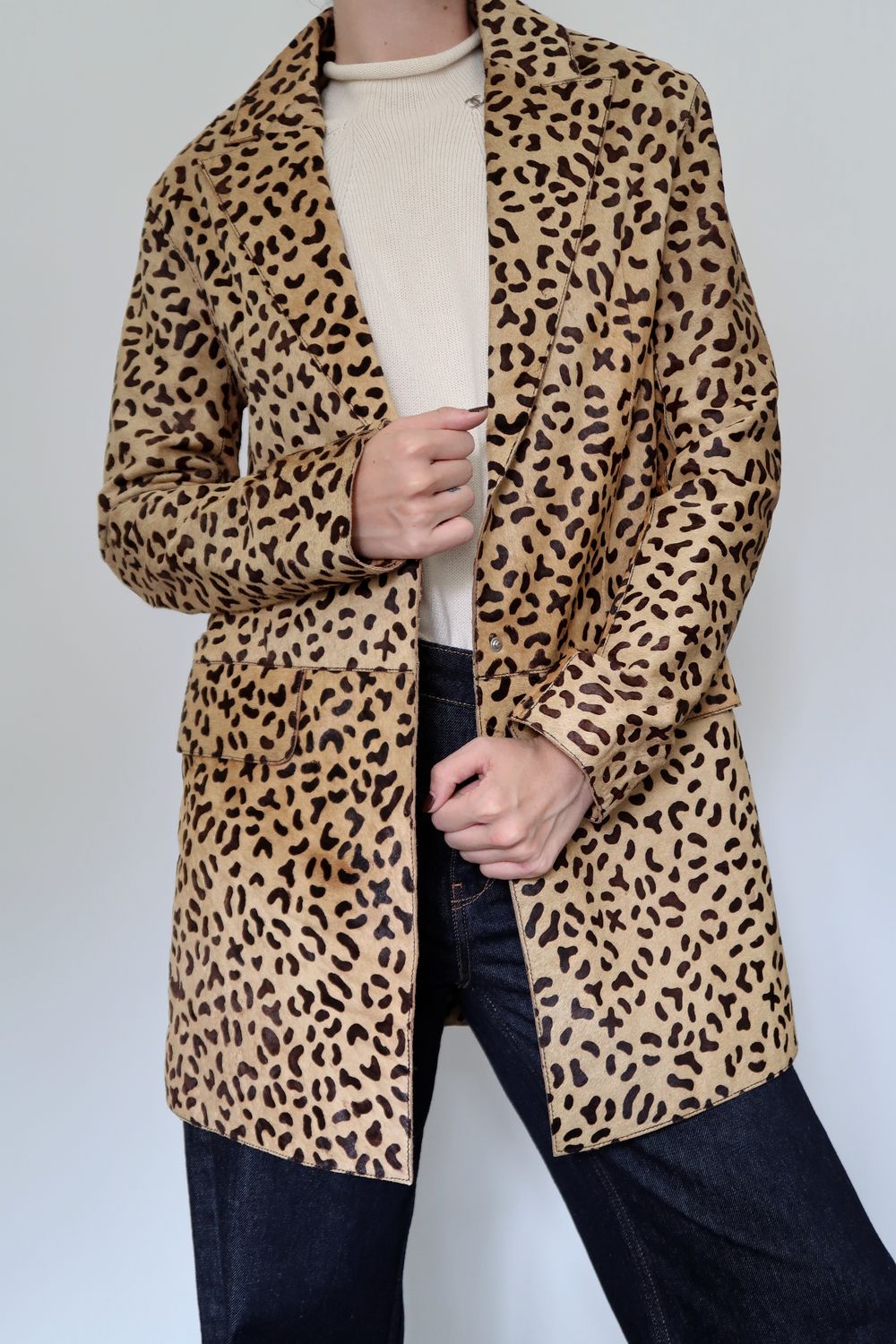 ALEXANDER MCQUEEN LEOPARD PRINT PONY HAIR COAT / IT 38