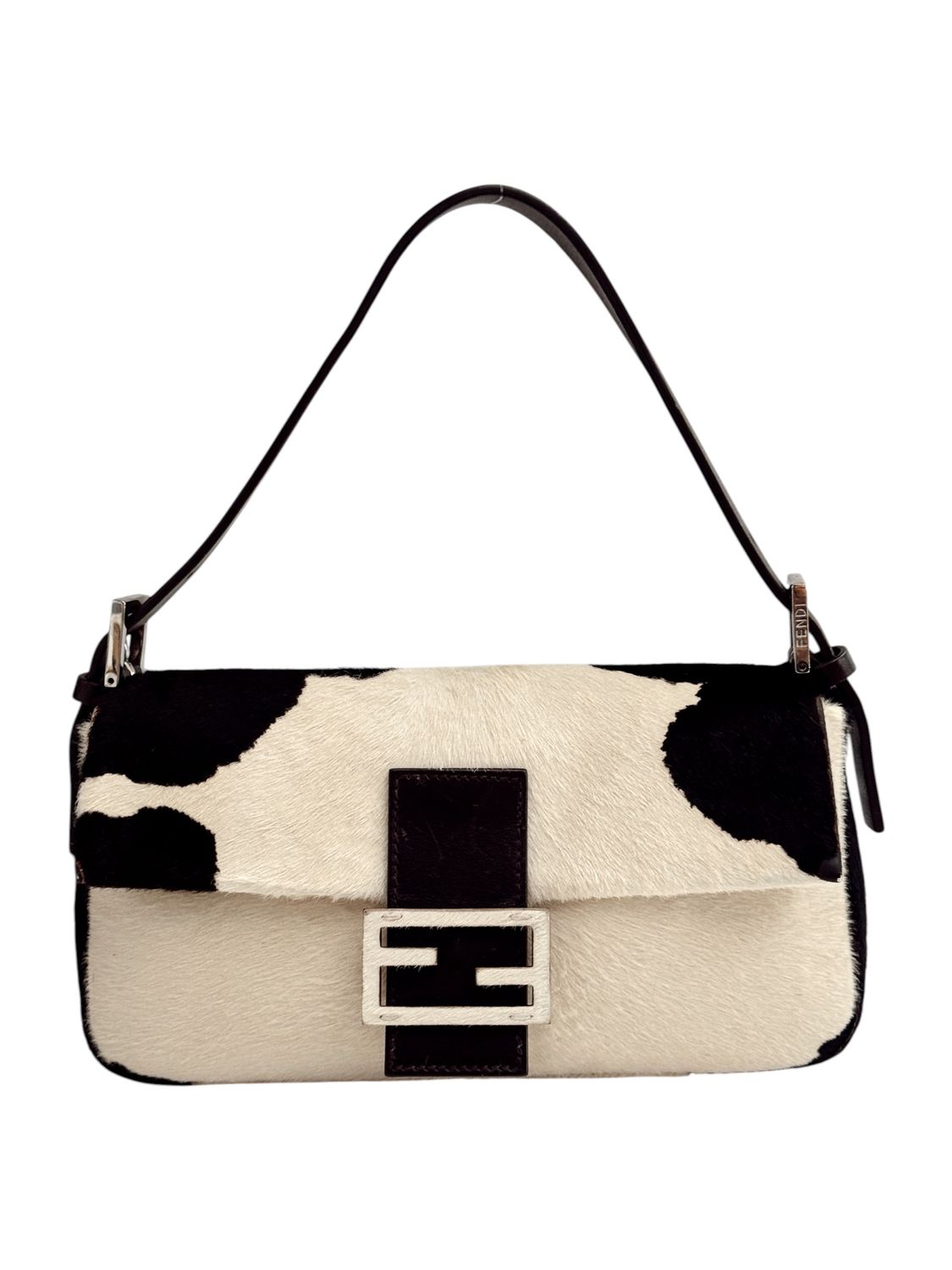 FENDI VINTAGE COW PRINT PONY HAIR BAGUETTE BAG