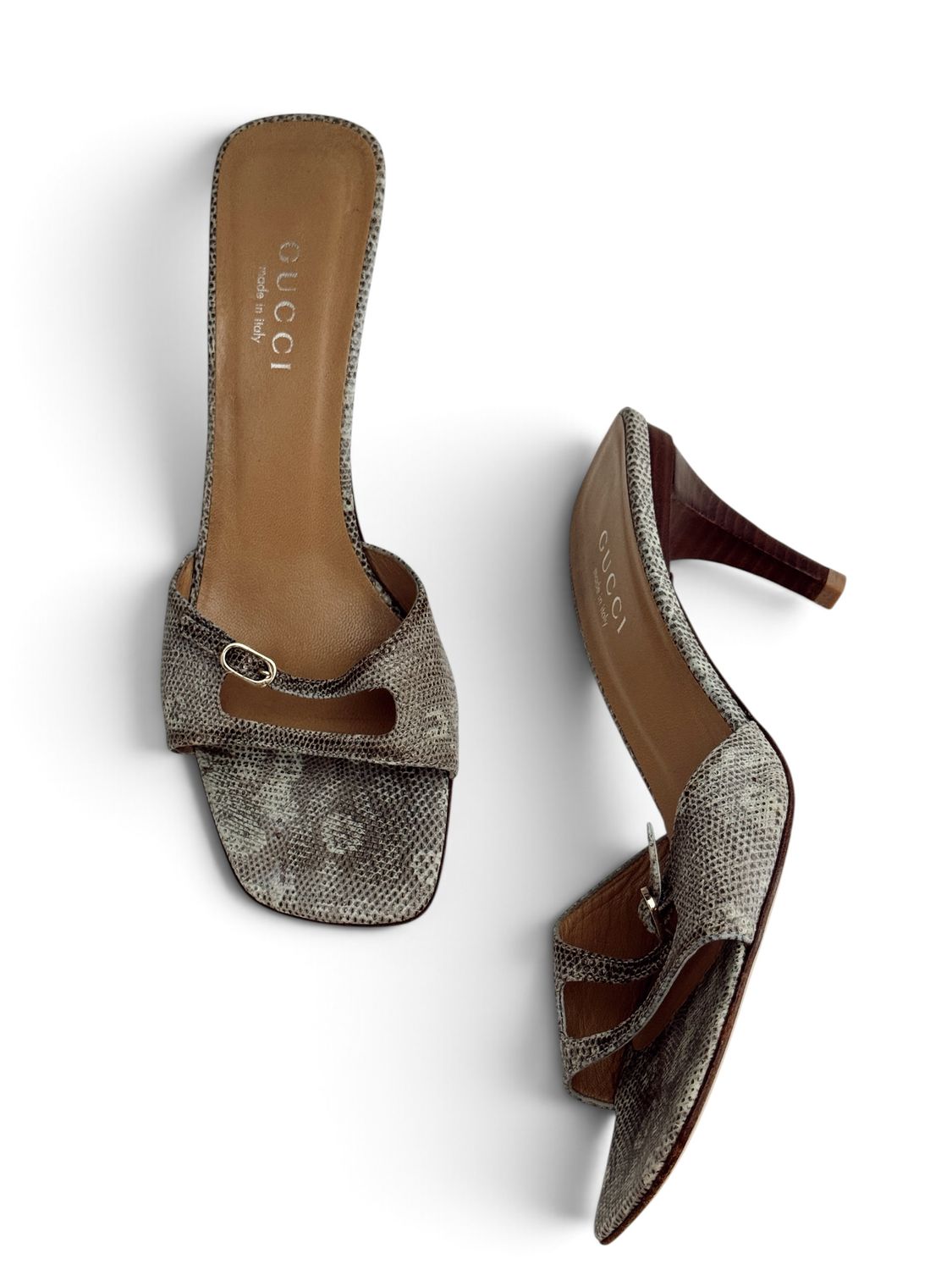 GUCCI GENUINE LIZARD LEATHER SLIDES HEELS TOM FORD ERA