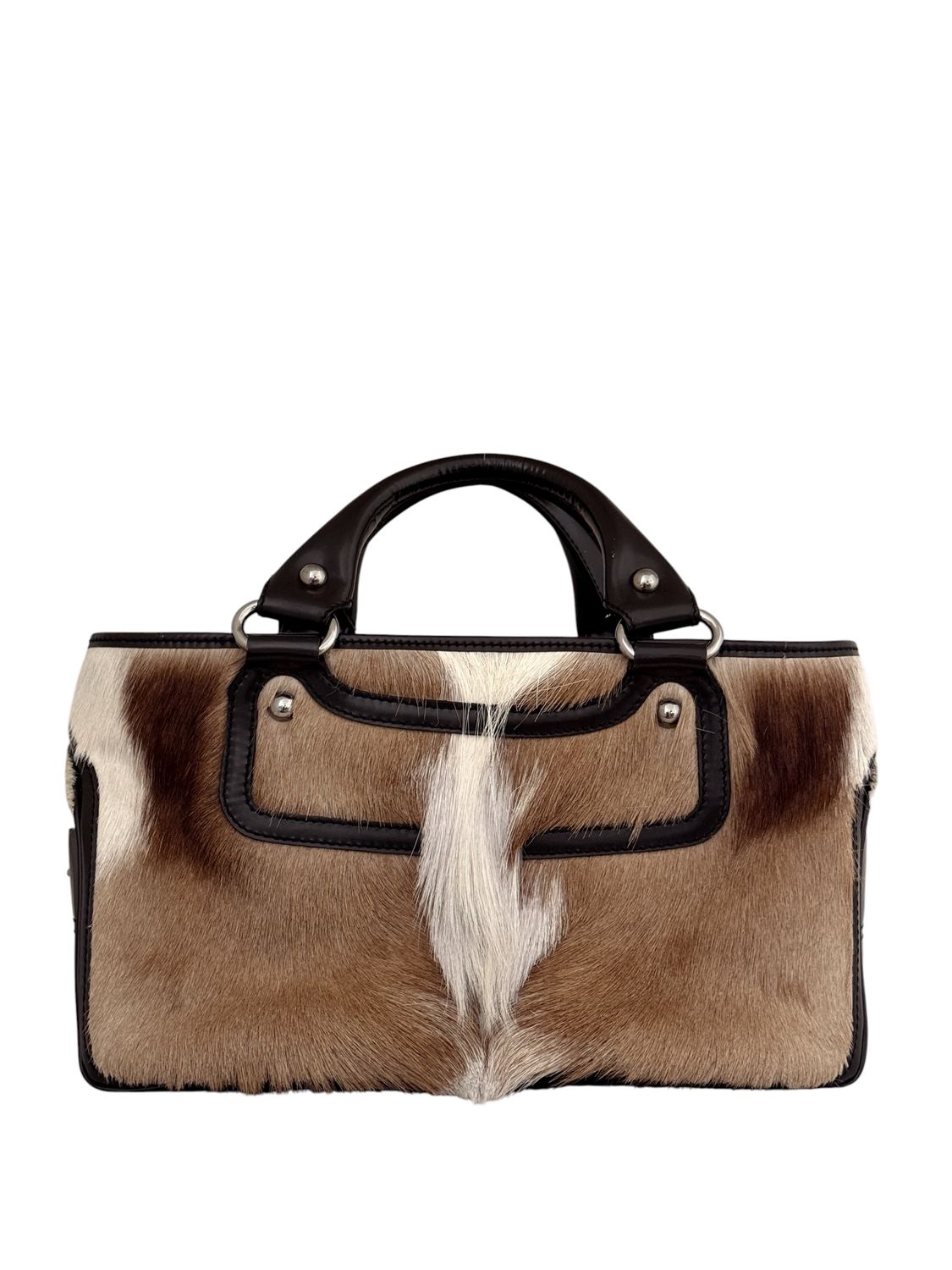 CELINE PARIS VINTAGE SPRINGBOK FUR TOP HANDLE BOOGIE BAG