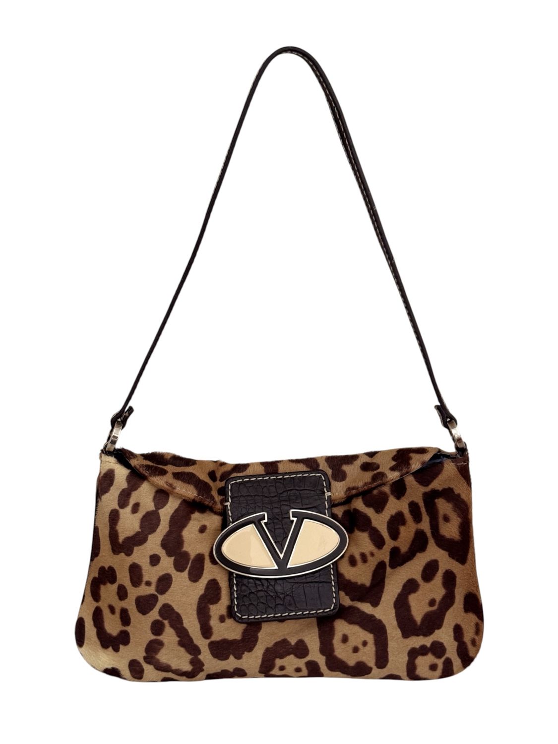 VALENTINO GARAVANI LEOPARD PRINT PONY HAIR SHOULDER BAG