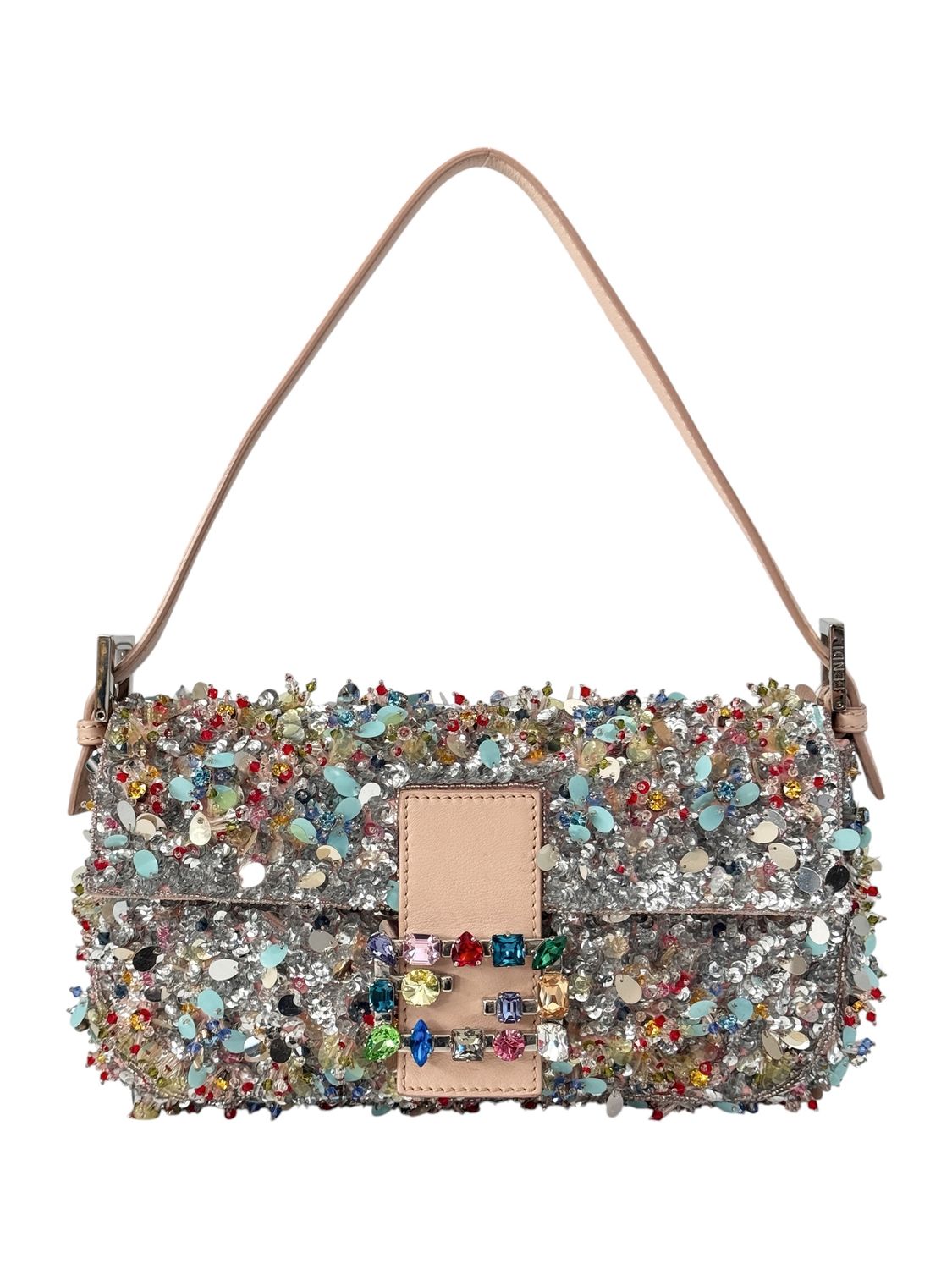 FENDI RARE 3-D BEADED AND CRYSTAL BAGUETTE SHOULDER COLLECTORS BAG