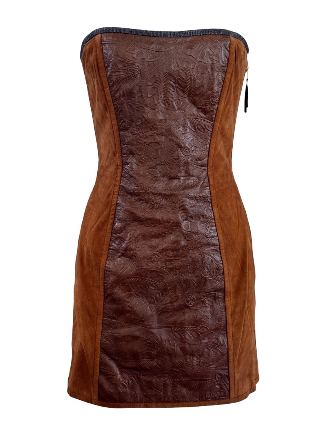 D&amp;G DOLCE &amp; GABBANA SP 2010 RUNWAY LOOK 24 SUEDE LEATHER INLAY WESTERN CORSET MINI DRESS