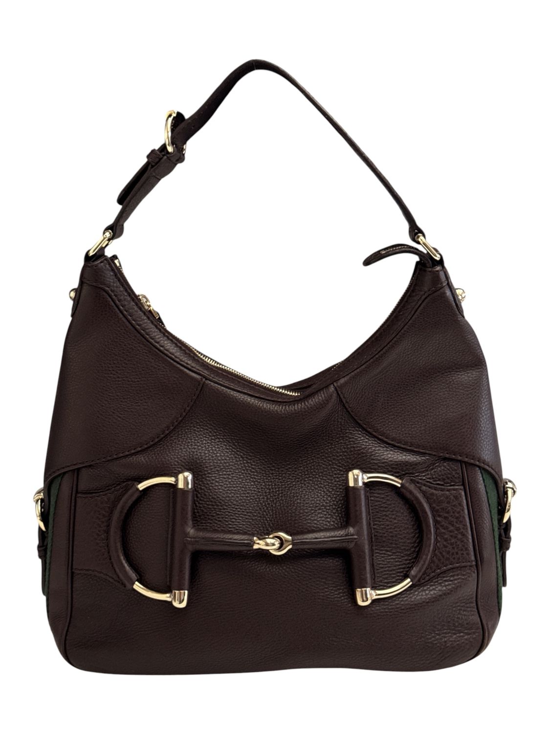 GUCCI VINTAGE DARK BROWN LEATHER HORSEBIT WEB HOBO BAG