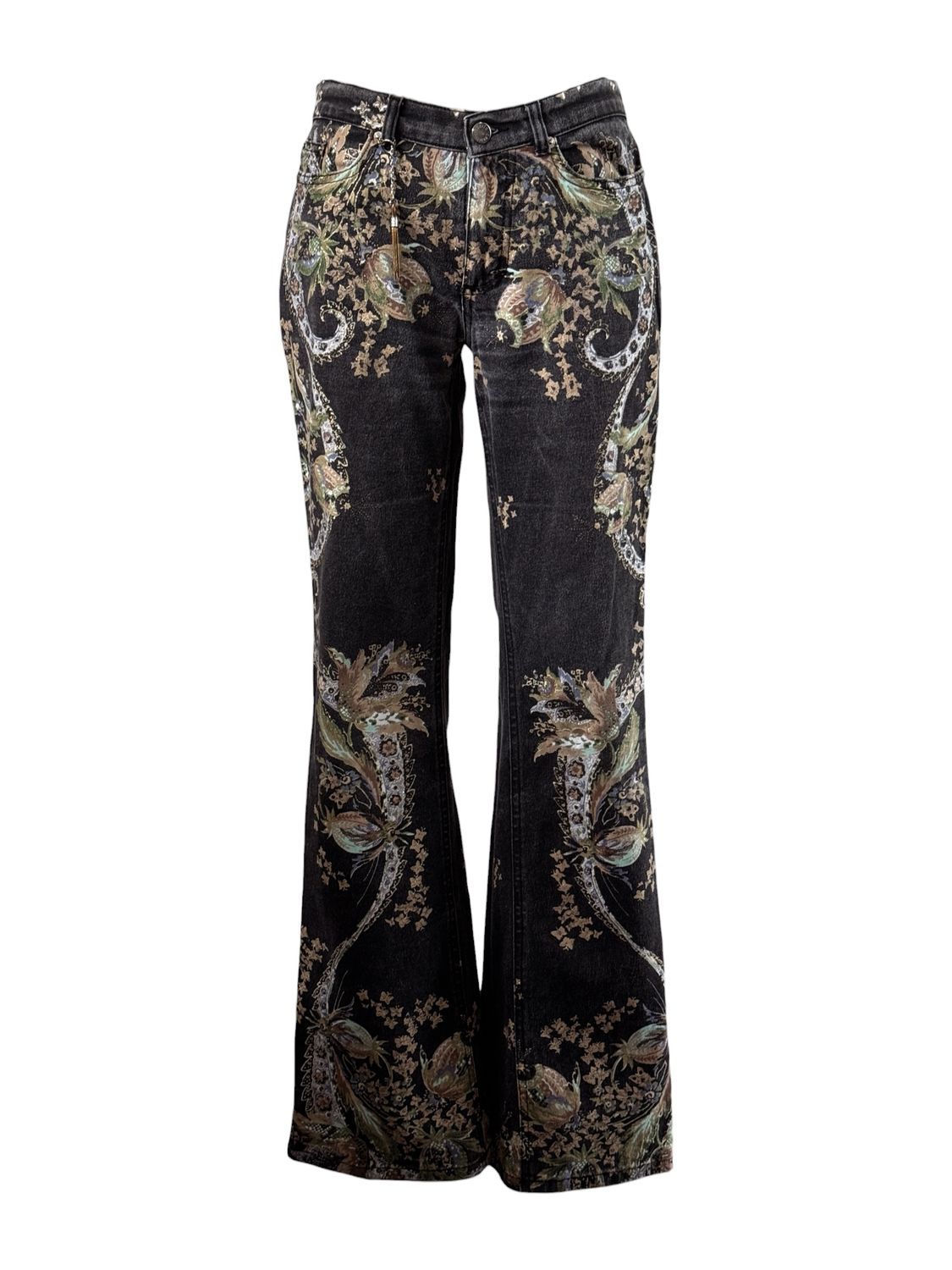 ROBERTO CAVALLI VINTAGE BOTANICAL PRINT FLARED JEANS