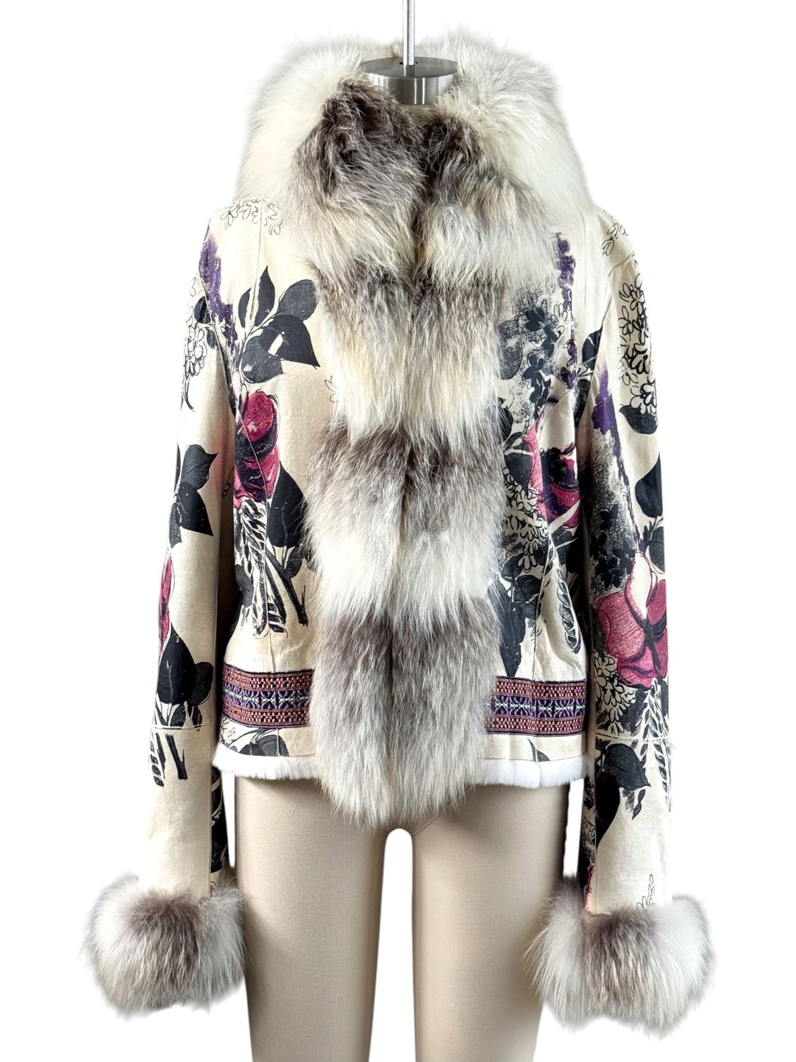 ROBERTO CAVALLI ARCHIVAL 2008 FLORAL SUEDE AND FUR JACKET
