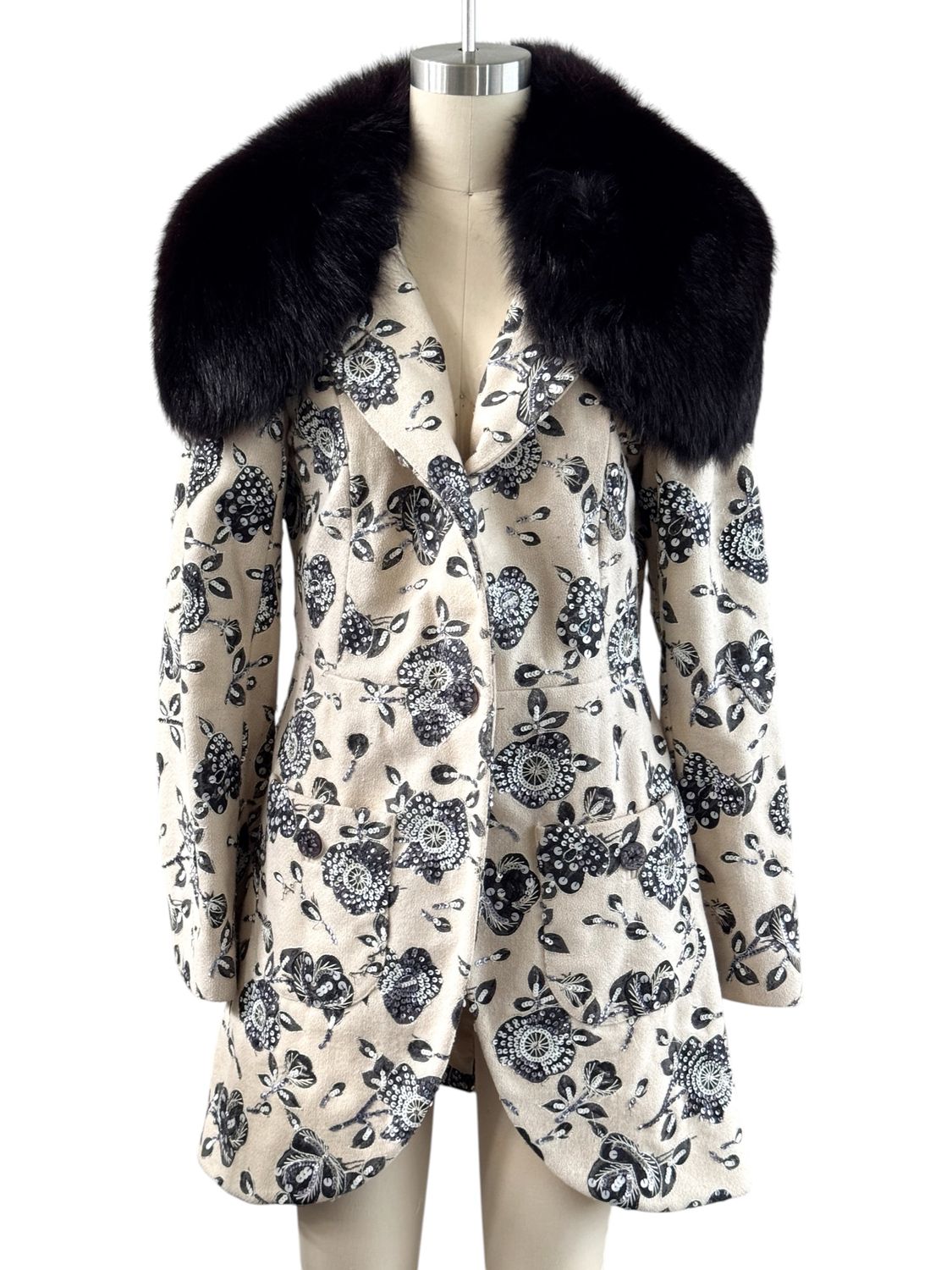 JOHN GALLIANO ARCHIVE F/W 2005 EMBELLISHED WOOL AND FOX FUR JACKET COAT