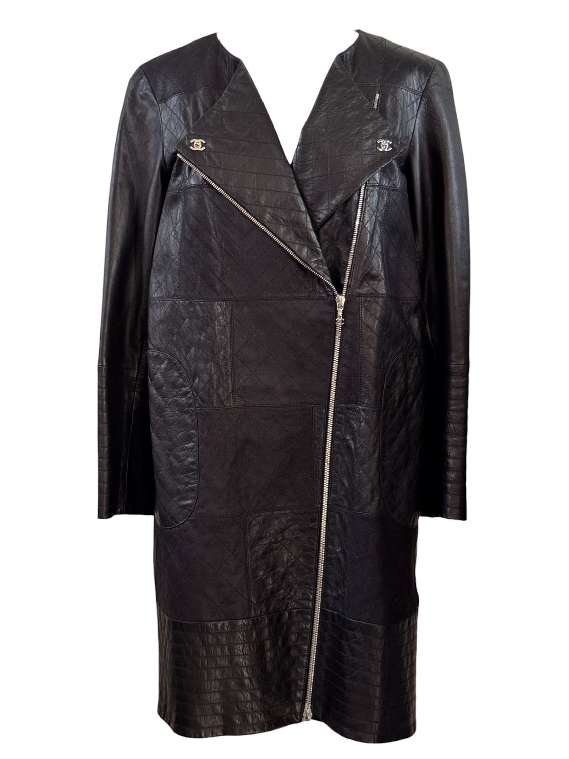 CHANEL 2011 CC TURN-LOCKS BLACK LEATHER MOTO COAT