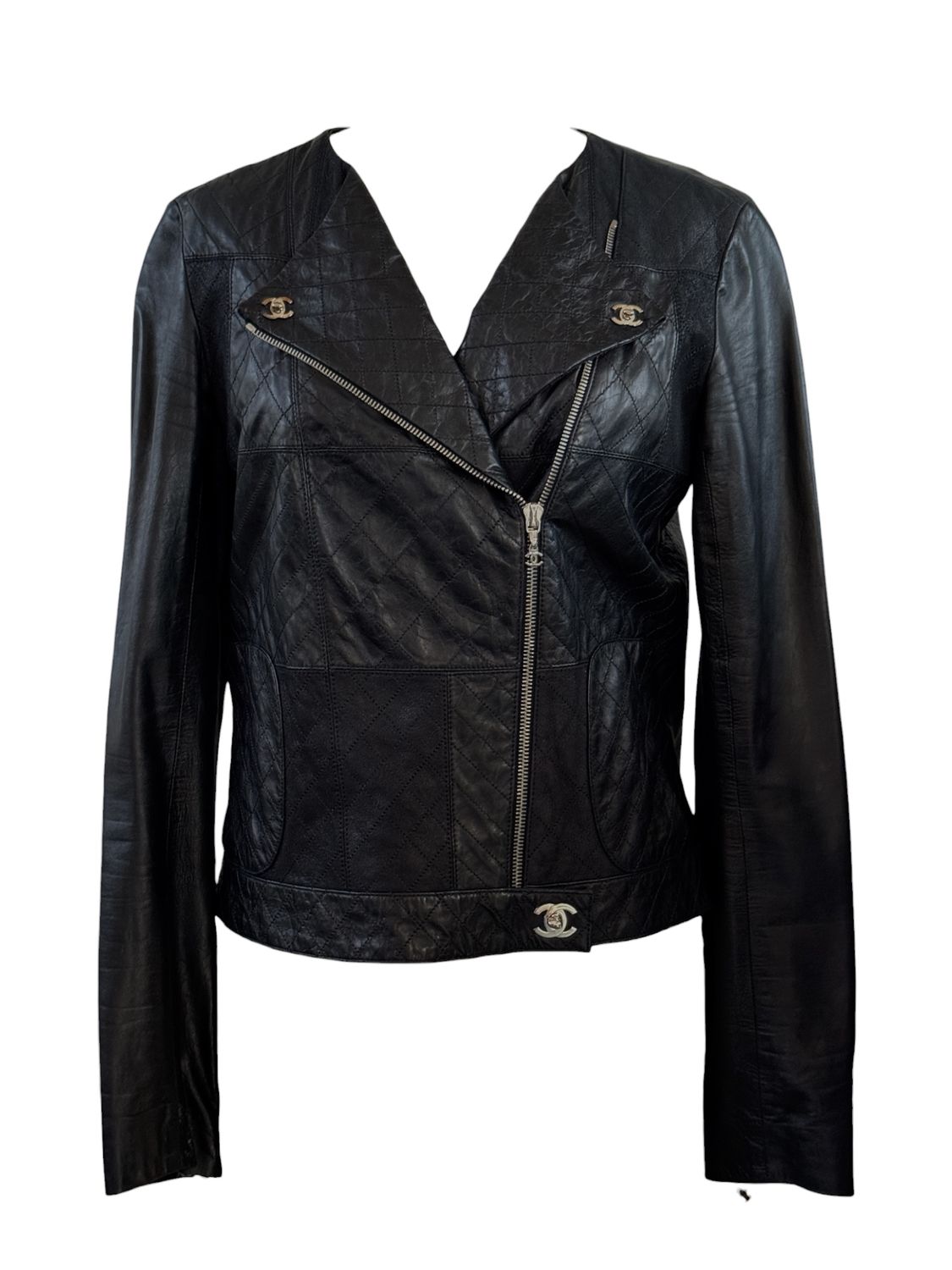 CHANEL 2011 CC TURN-LOCKS BLACK LEATHER BIKER JACKET