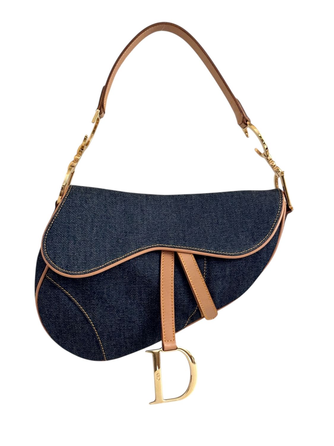 CHRISTIAN DIOR VINTAGE DENIM LEATHER SADDLE BAG