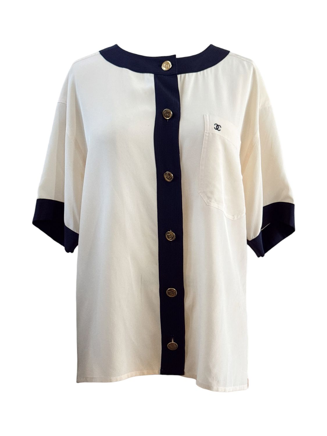 CHANEL 90'S SILK BUTTON DOWN BLOUSE TOP