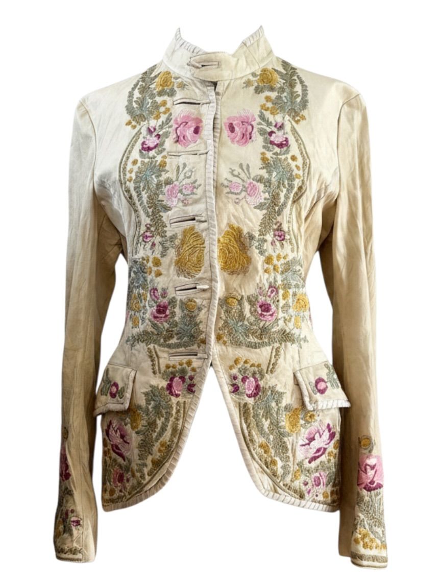 ROBERTO CAVALLI SP/SU 2003 RUNWAY LOOK 32 ARCHIVAL EMBROIDERED LEATHER JACKET