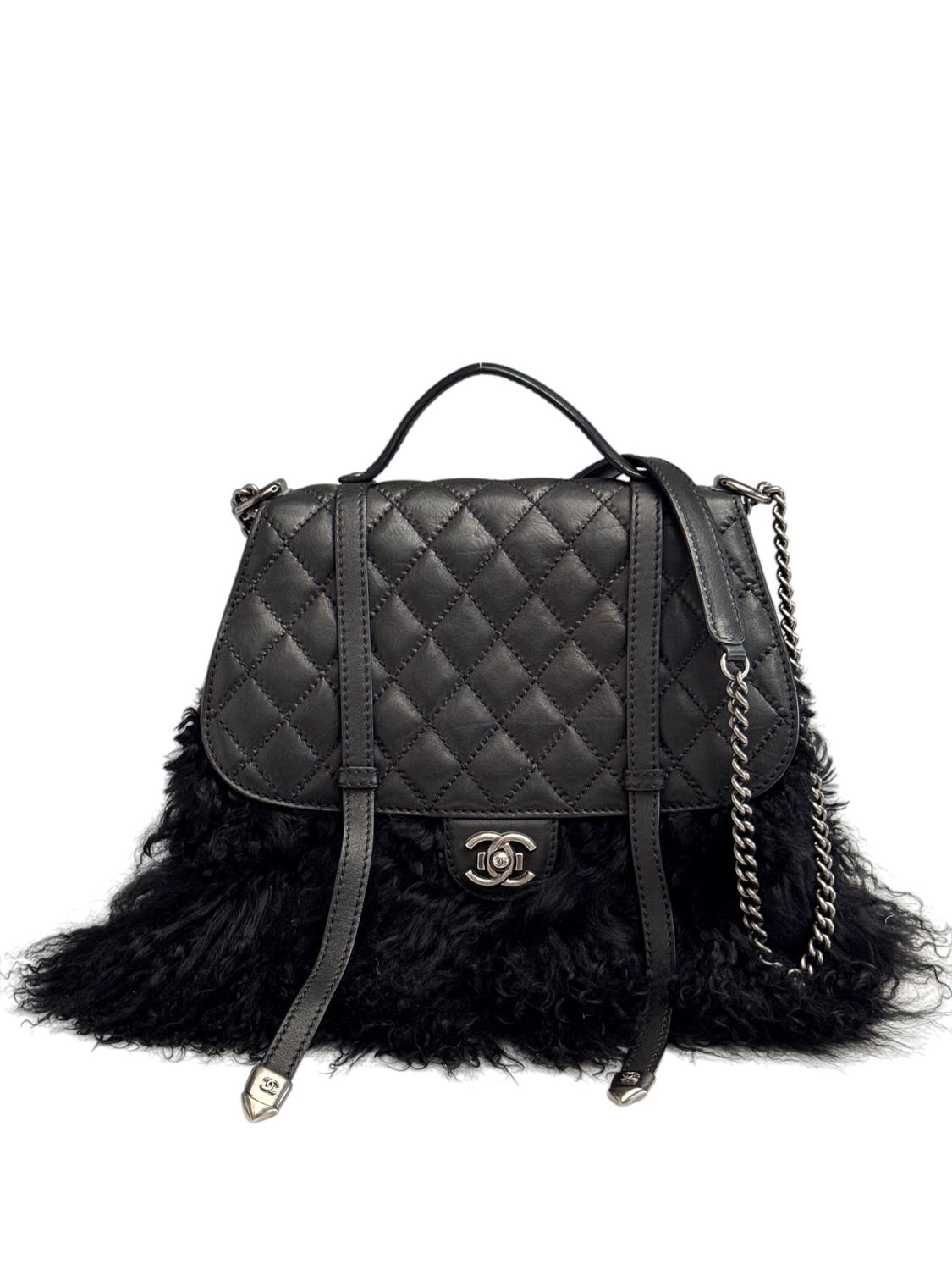 CHANEL 2014 PARIS-DALLAS LEATHER &amp; SHEARLING DOUBLE SIDED FLAP BAG