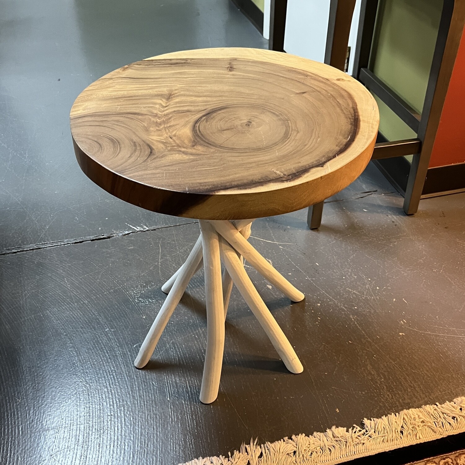 Round Wood Block Table with Stick Legs
