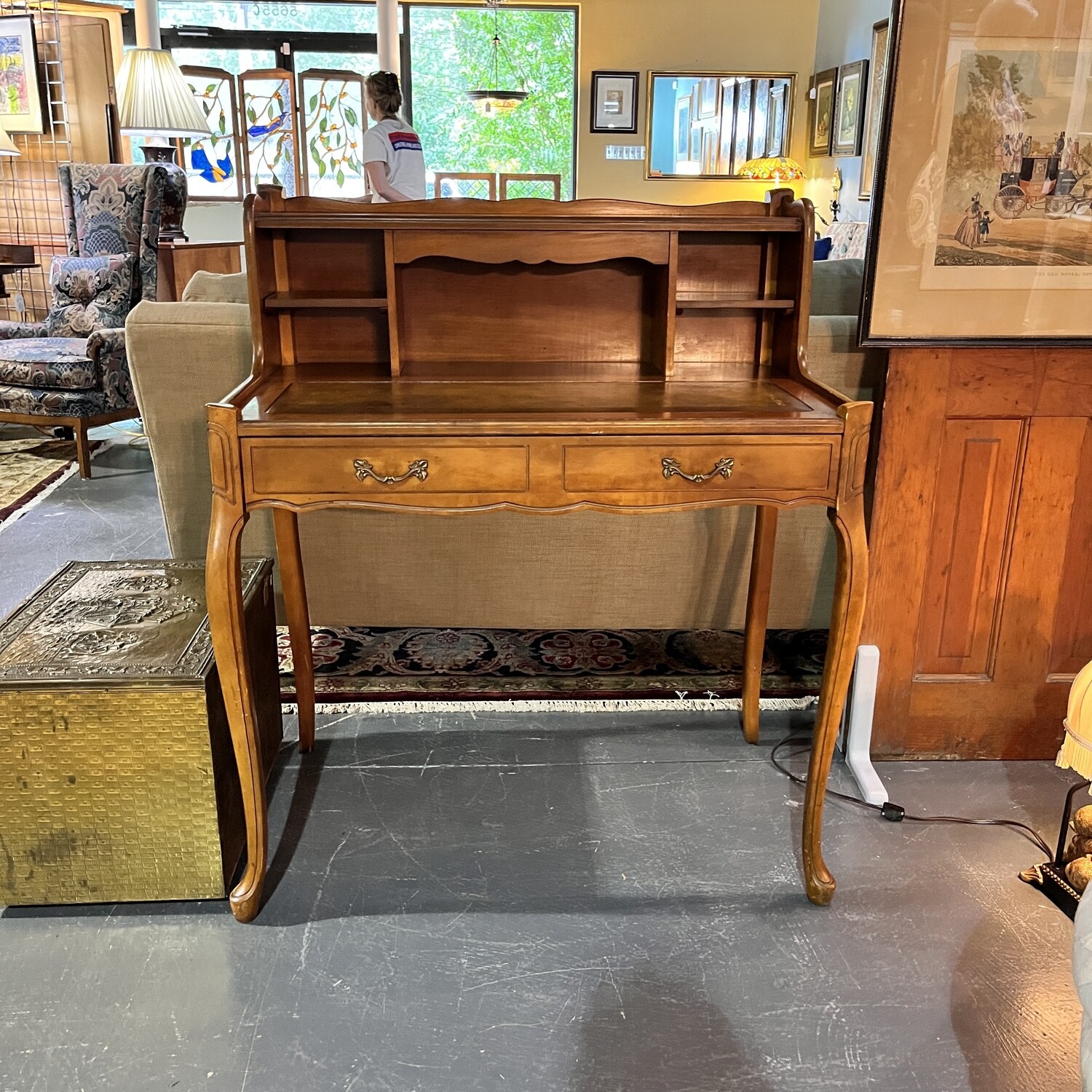Small Antique Writing Desk with Leather Top