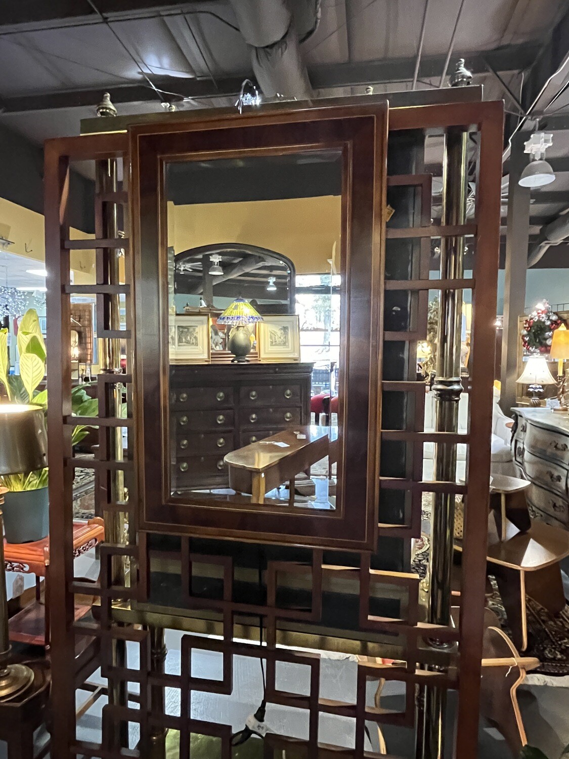 Beveled Mirror with English Yew Wood Frame