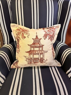 Printed Pillow with Pagoda and Dogwoods