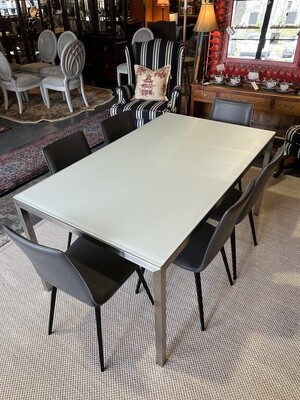 Room &amp; Board Dining Table with Frosted Glass Top and Brushed Chrome Base
