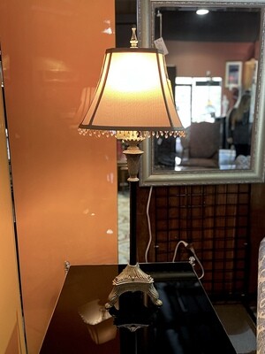 Metal Candlestick Lamp with Beaded Shade