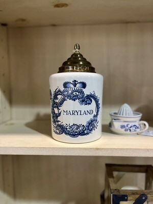 Delft Ceramic Tobacco Jar with Brass Lid