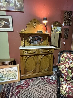 Antique Victorian Oak Sideboard with Marble Top
