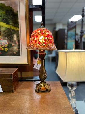 Candlestick Lamp with Stained Glass Shade