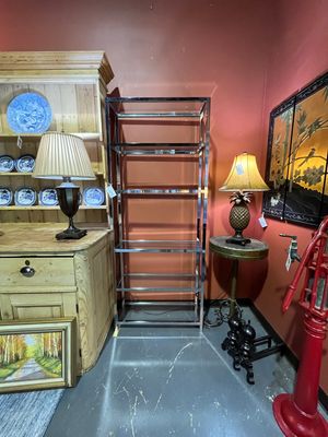 Vintage Chrome &amp; Glass Bookshelf