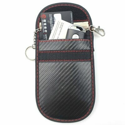 Signal Blocking Car Key Pouch in Carbon Black Leather