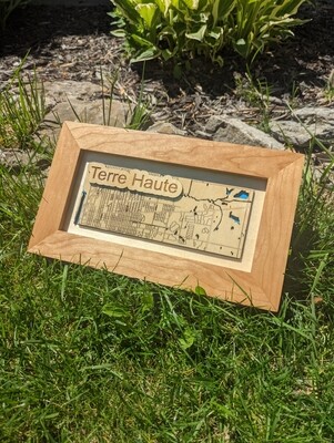 Terre Haute Map with Cherry Frame
