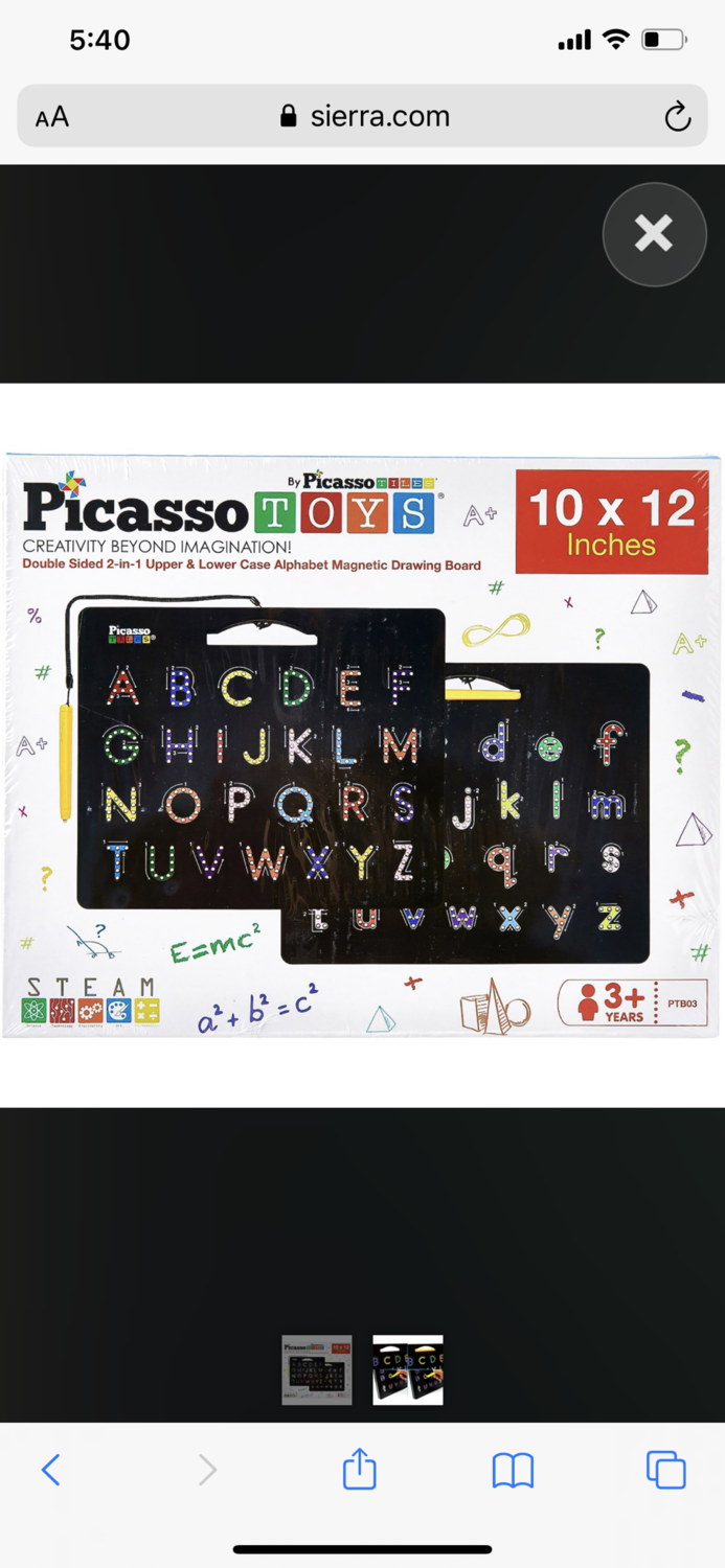 Picasso Tiles Double Sided 2-in-1 Upper &amp; Lower Case Alphabet Magnetic Drawing Board