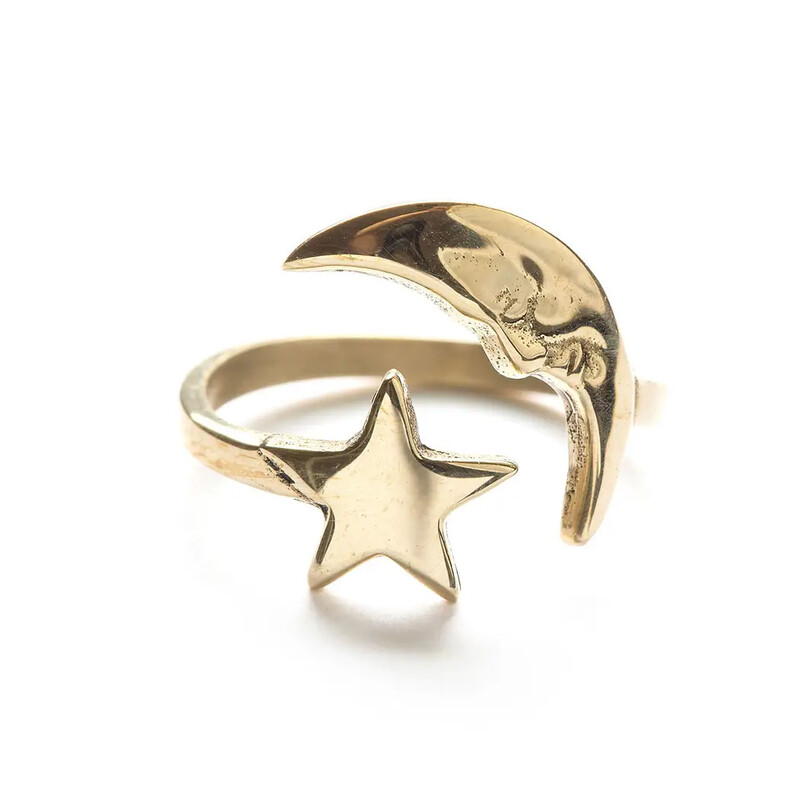 Crescent Moon &amp; Star Ring