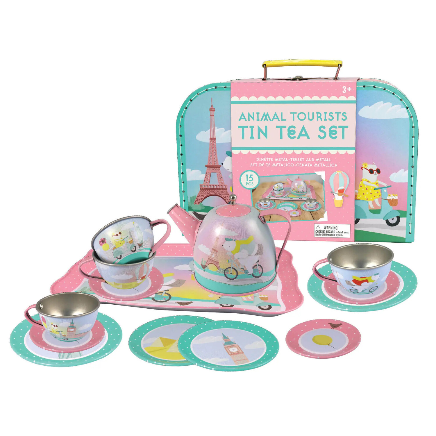 Bright Stripes Animal Tourists Tin Tea Set
