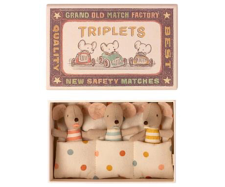Maileg Triplets, Baby Mice in Matchbox