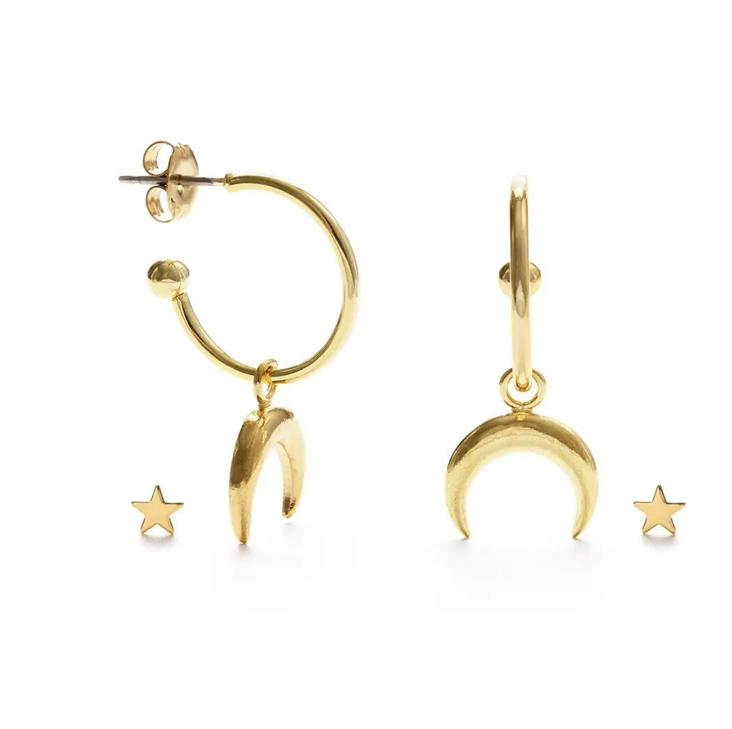 AS Crescent Moon Hoops &amp; Star Studs Set