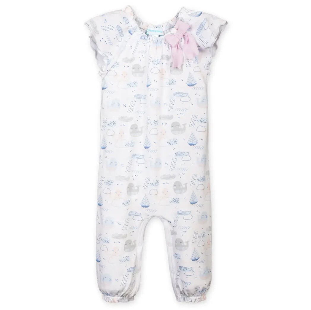 Feather Baby Ships on White Bow Romper
