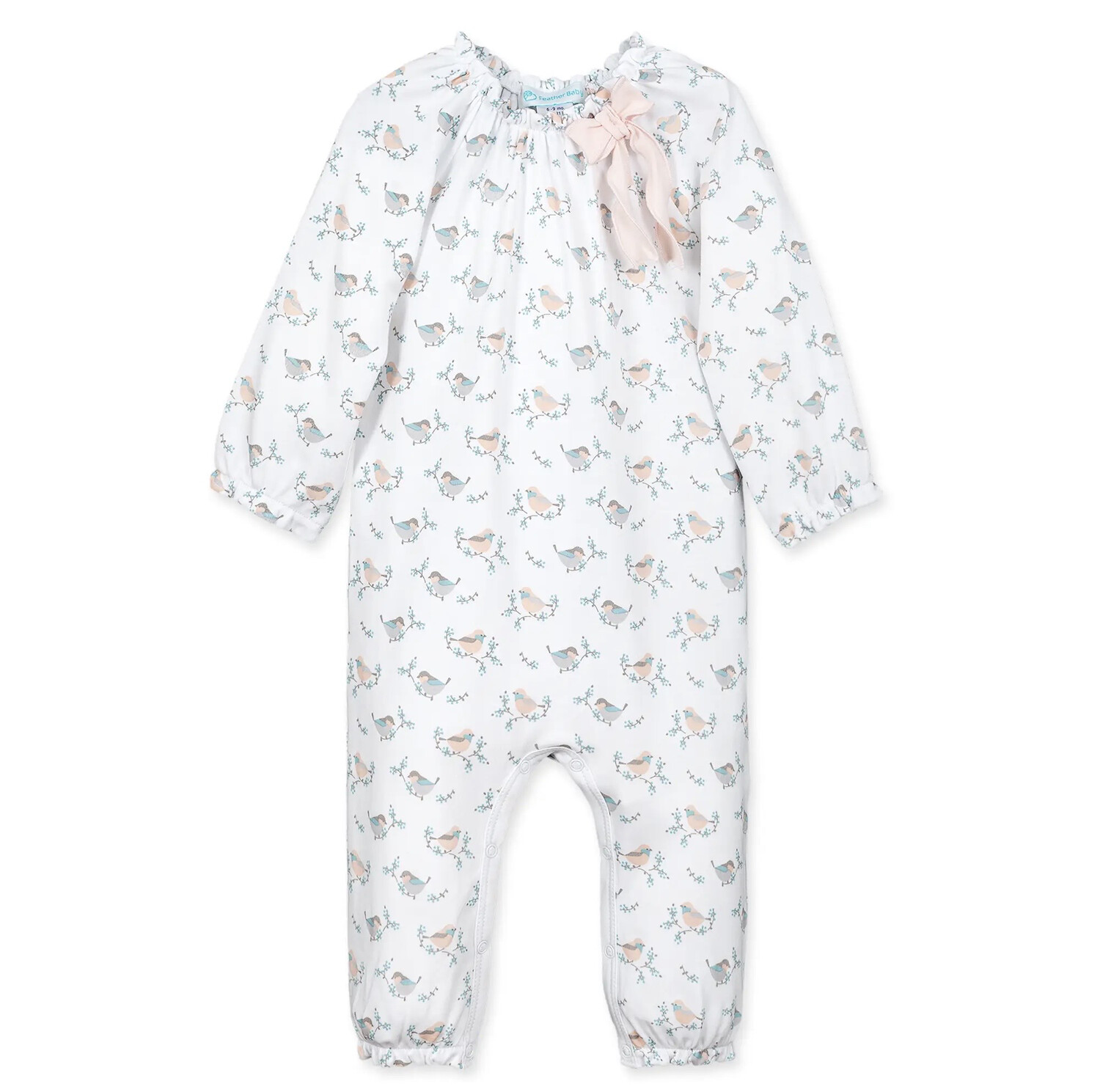 Feather Baby Orioles on White Bow Romper