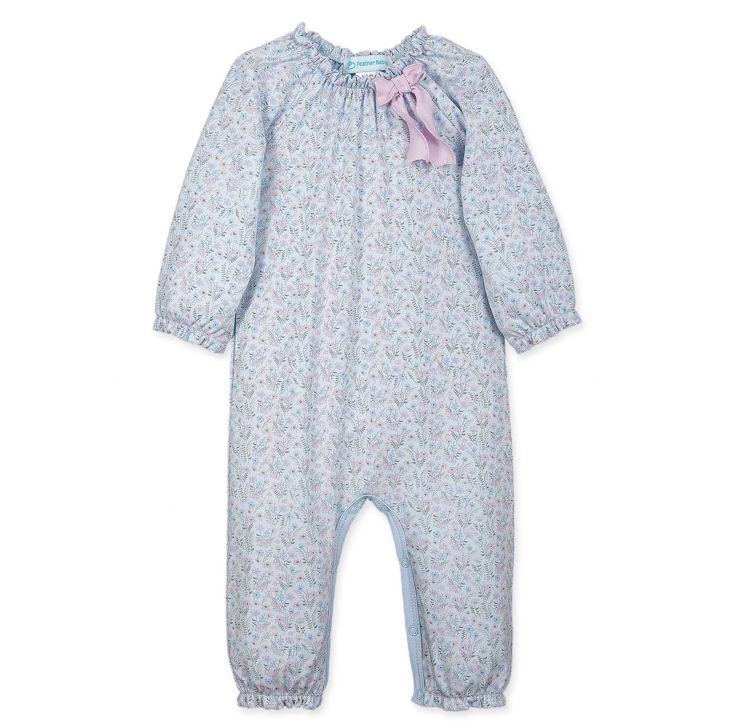 Feather Baby Avery on Baby Blue Bow Romper