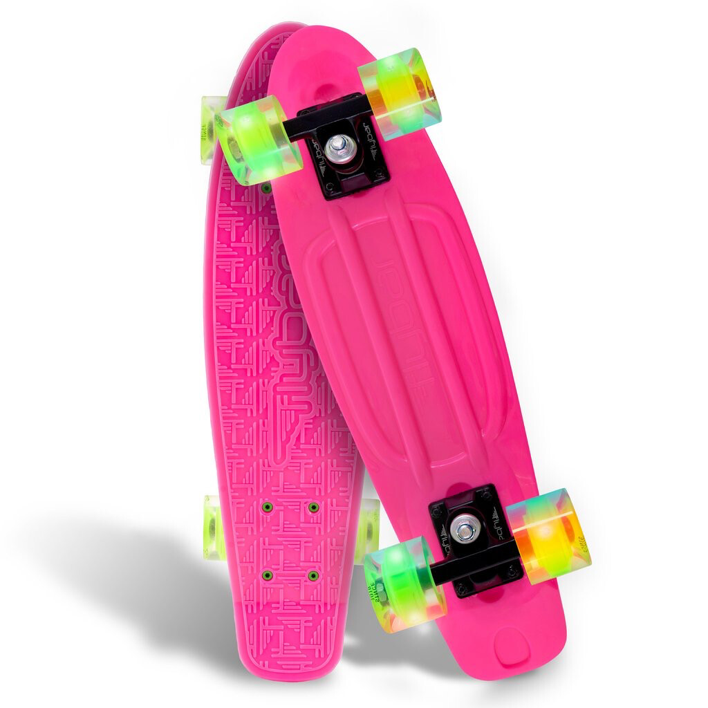 Flybar Plastic Cruiser Board Pink Deck w/ LED Green Wheels