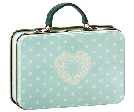 Maileg Metal Suitcase, mint with cream dots