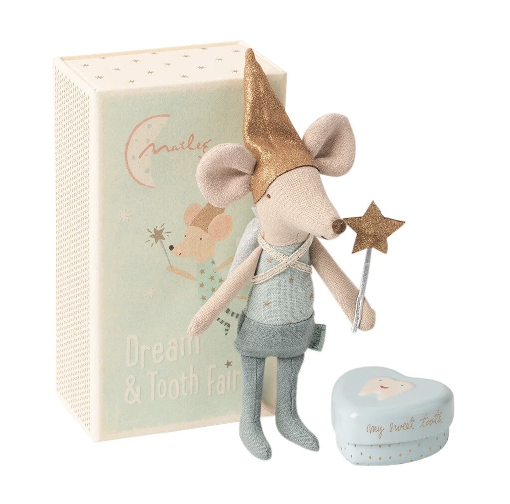 Maileg Tooth Fairy Mouse in Matchbox,  Blue with Tin Box