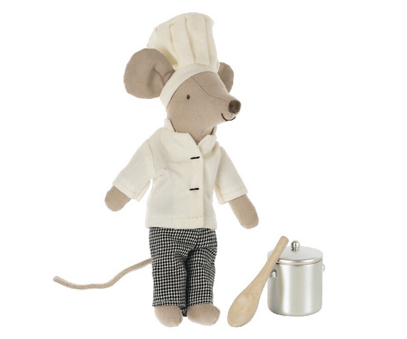 Maileg Chef Mouse w Soup Pot and Spoon Maileg Chef Mouse w Soup Pot and Spoon