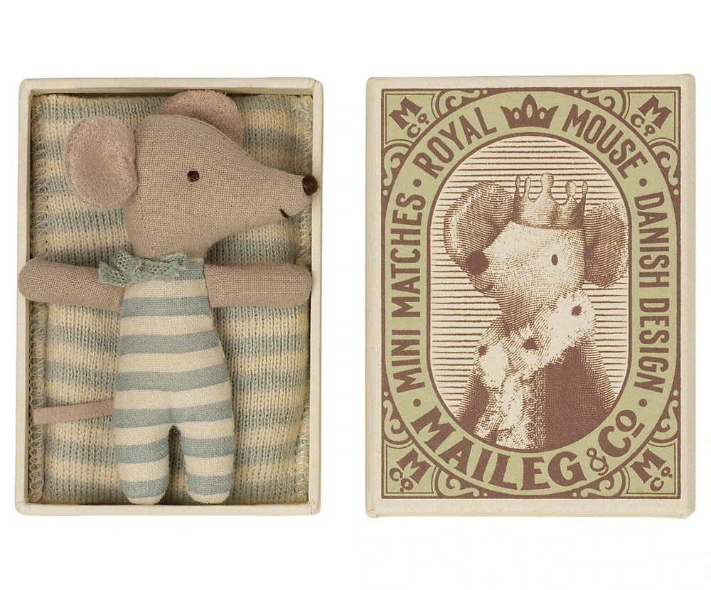 Maileg Baby Mouse, Sleepy/wakey in matchbox, Boy