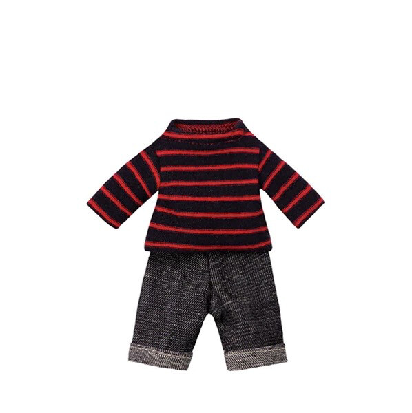 Maileg Clothes for Dad Mouse, Red Striped Shirt &amp; Blue Pants