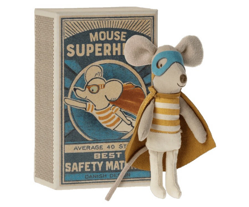 Maileg Superhero Mouse, Little Brother in Matchbox