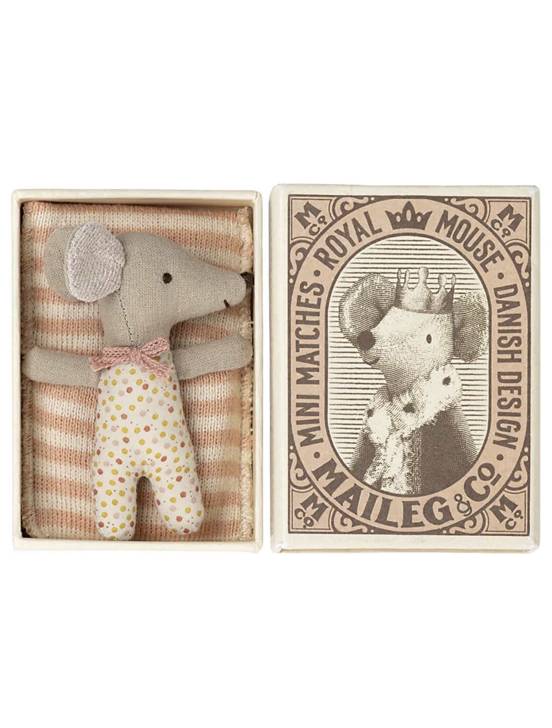 Maileg Sleepy/Wakey Baby Mouse in Matchbox , Rose