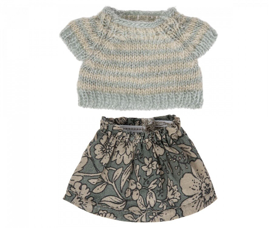 Maileg Knitted Sweater &amp; Skirt, Big Sister Mouse
