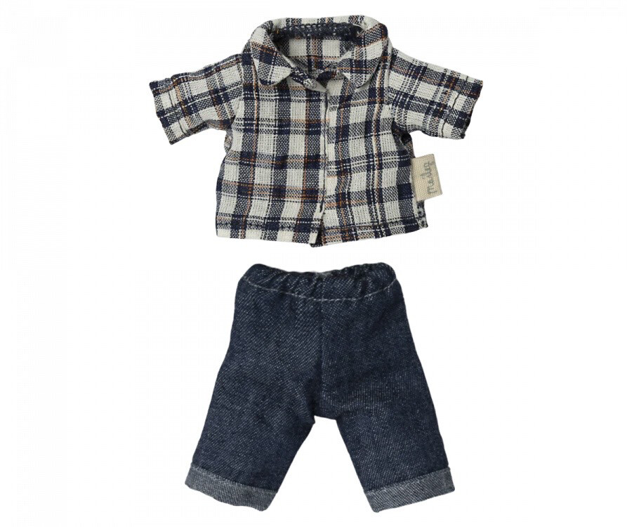 Maileg Clothes for Dad Mouse,  Blue Plaid Shirt &amp; Jeans